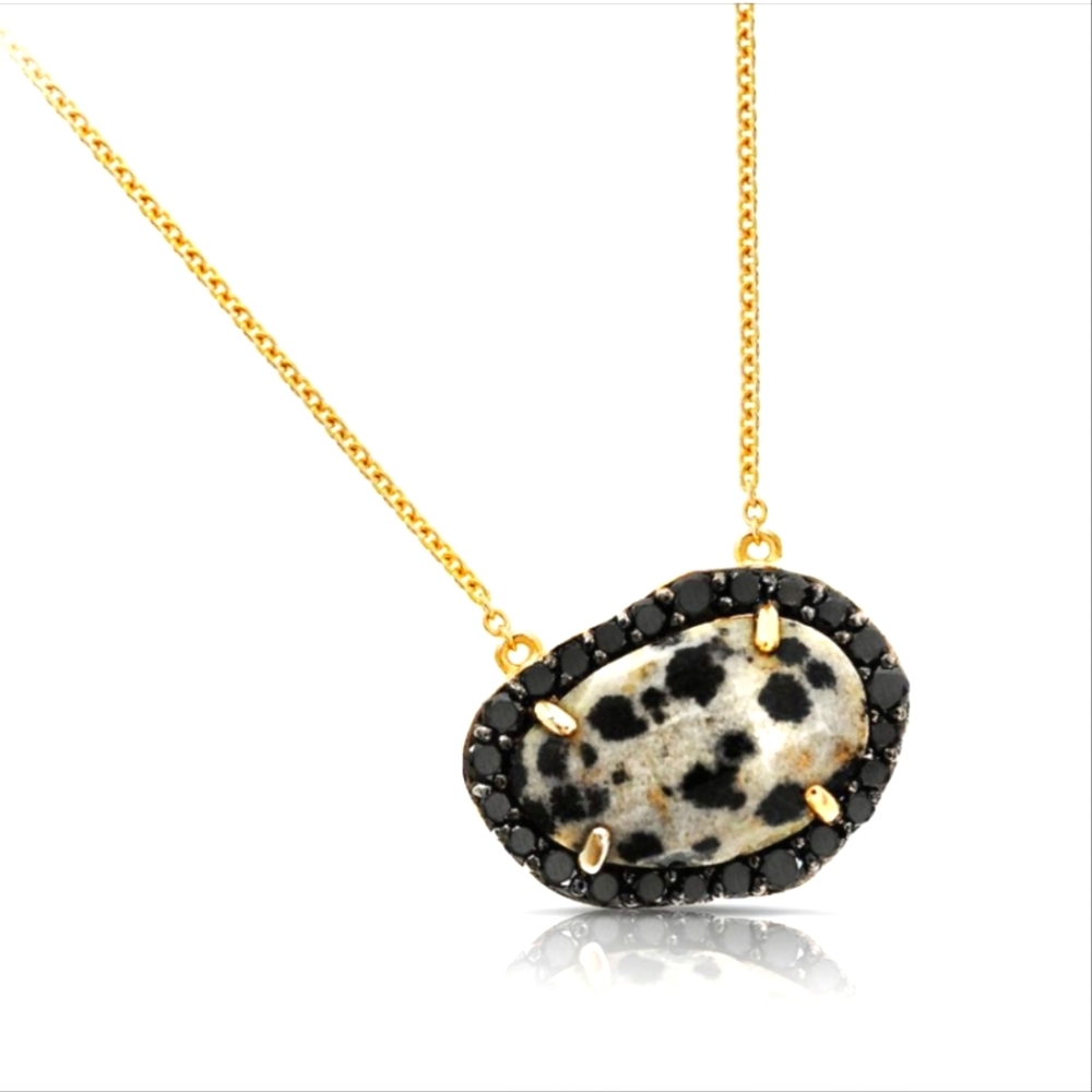 Phillips Frankel Black Diamond and Leopard Jasper 14 Karat Gold Necklace